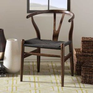 Woven Wood Armchair with Arms Open Y Back Mid Century Modern Office Dining Chairs Black Seat Kitchen Bedroom Organic Rattan  |  Kitchen and Dining Chairs Kitchen & Dining Chairs Beige, Black, Brown, White