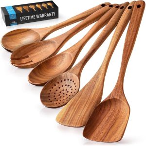 Zulay Kitchen 6-Piece Wooden Spoons for Cooking  |  Kitchen Tools Kitchen Tools Brown