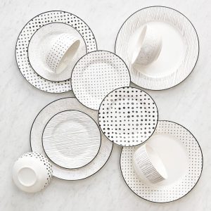 12-piece Black & White Sketch Dinnerset – 10’5″ x 0’5″  |  Dinnerware Sets Dinnerware Black