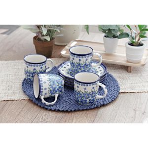 Blue Rose Polish Pottery 1800 Zaklady 4PC Mug Set  |  Mugs Dinnerware Beige, Blue, Green, Red, Yellow