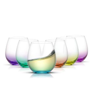 Hue Colored Stemless Wine Glasses – 15 oz – Set of 6 – 15 oz  |  Wine Glasses Dinnerware Multi