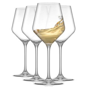 Layla European Crystal Long Stemmed 13.5 oz White Wine Glasses, Set of 4 – 13.5 oz  |  Wine Glasses Dinnerware Clear