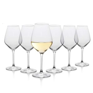 TABLE 12 14.5-Ounce White Wine Glasses, Set of 6, Lead-Free Crystal, Break Resistant  |  Wine Glasses Dinnerware Clear