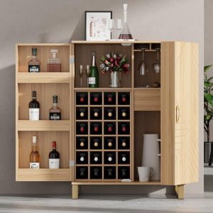 42.5″ Home Bar Cabinet Carved Wine Cabinet with Storage and wood Door Cabinets  |  Home Bars Home Bars Home Bars