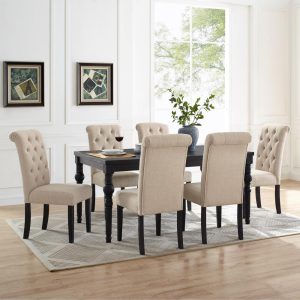 Leviton 7-pc. Dark-wash Wood Dining Set w/ Turned Legs  |  Kitchen and Dining Sets Kitchen & Dining Sets Beige, Blue, Grey, Purple