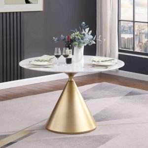 Modern Round Dining Table with Gold Metal Bottom  |  Kitchen and Dining Tables Kitchen & Dining Tables Beige, Black, Grey