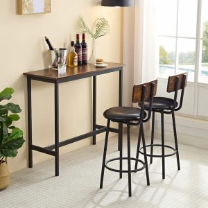 3-Piece Bar Table Set,Counter Table & 2 PU Bar Stools with Backrest – 1Table&2Barstools  |  Bar Tables Bar Tables Bar Tables