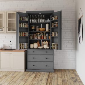 8 Door Shelves Farmhouse Kitchen Pantry, Freestanding Tall Cupboard Storage Cabinet with Adjustable Shelves  |  Pantry Cabinets Kitchen Furniture Beige, Grey, White