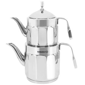 Midi Stainless Steel 0.9 Liter Tea Pot and 1.6 Liter Kettle Set  |  Tea Kettle Coffee & Tea Silver