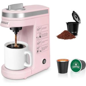 Single Serve Coffee Maker,One Button Operation with Auto Shut-Off for Coffee and Tea with 5 to 12 Ounce  |  Single Serve Coffee Makers Coffee & Tea Pink, Silver, White