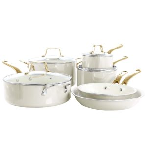 10 Piece Enameled Heavy Gauge Aluminum Ceramic Nonstick Cookware Set in Linen  |  Cookware Sets Cookware Sets Cookware Sets