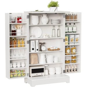 Kitchen Pantry Storage Cabinet with Two Doors, White  |  Pantry Cabinets Kitchen Furniture Pantry Cabinets