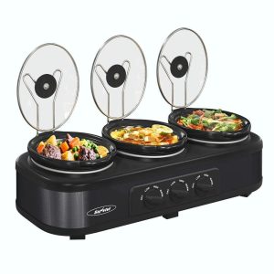 Top 4.5/1.5 Quart Black Triple  Set: Small Slow Cookers for Kitchen Buffets  |  Pressure Cookers Kitchen Appliances Black